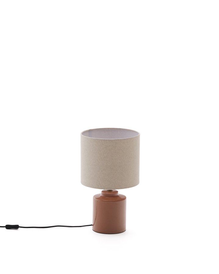 KAVE HOME Daeli keramisk bordlampe med oransje finish og beige bomull