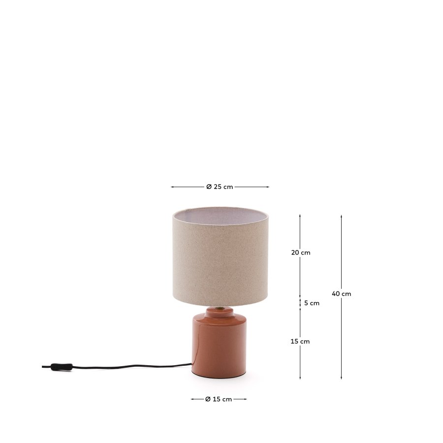 KAVE HOME Daeli keramisk bordlampe med oransje finish og beige bomull