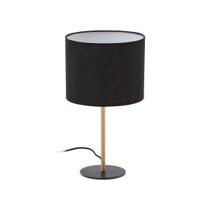 KAVE HOME Pina bordslampa i metall och rotting med svart bomullsskrm