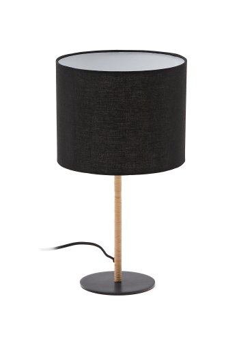 KAVE HOME Pina bordlampe i metall og rotting med svart bomullsskjerm