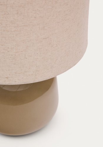 KAVE HOME Tay bordlampe i grnn keramikk og beige lin