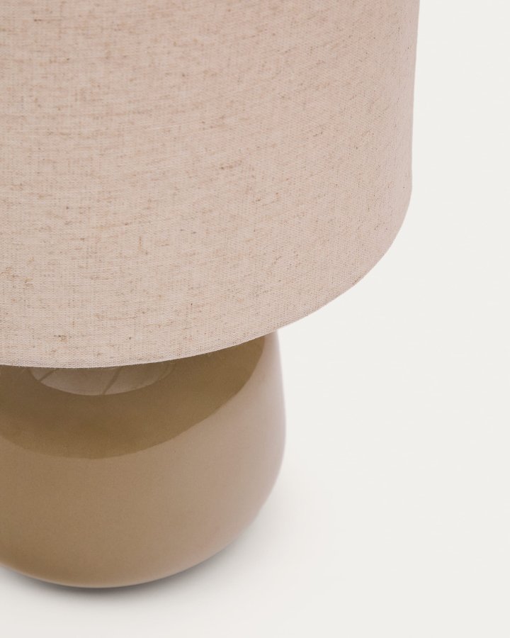 KAVE HOME Tay bordlampe i grnn keramikk og beige lin