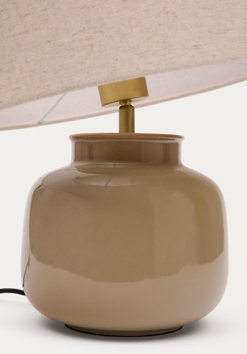 KAVE HOME Tay bordlampe i grnn keramikk og beige lin