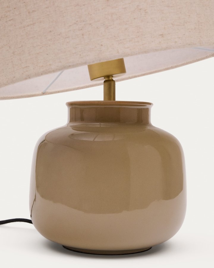 KAVE HOME Tay bordlampe i grnn keramikk og beige lin