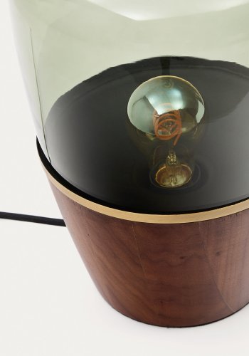 KAVE HOME Silex bordlampe, rund - grnt glass og brun valntt finish (20)