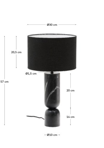 KAVE HOME Vex bordlampe i svart marmor med svart linskjerm