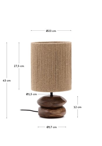 KAVE HOME Kor bordlampe laget av jute og akasietre i mrk utfrelse
