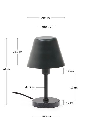 KAVE HOME Calina bordlampe i grnt metall og svart marmor
