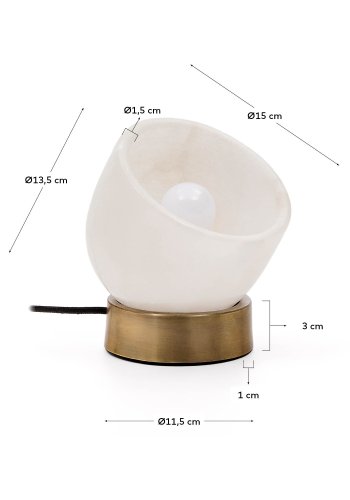 KAVE HOME Shenli bordlampe i alabaster og metall med messingfinish