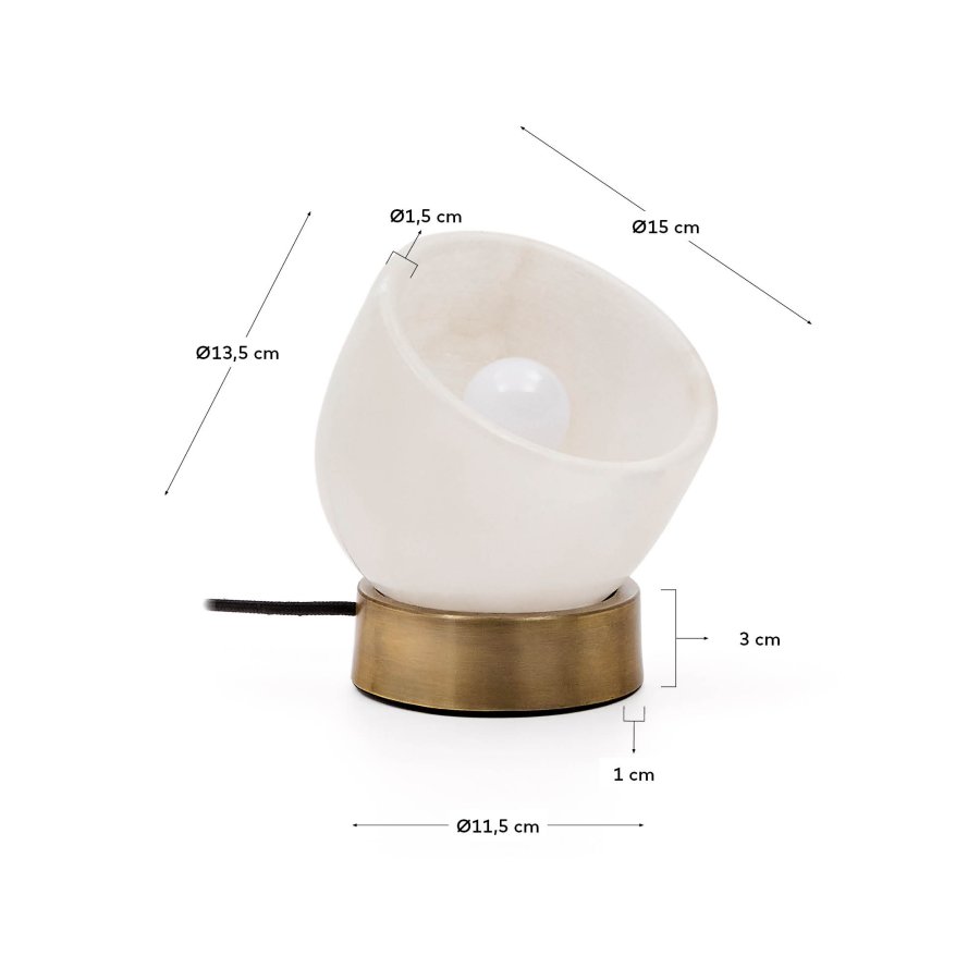 KAVE HOME Shenli bordlampe i alabaster og metall med messingfinish