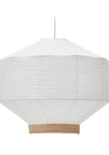 KAVE HOME Hila taklampeskjerm, rund - hvitt papir og naturlig trefiner (80)