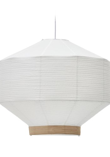 KAVE HOME Hila taklampeskjerm, rund - hvitt papir og naturlig trefiner (80)