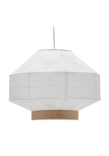 KAVE HOME Hila taklampeskjerm, rund - hvitt papir og naturlig trefiner (55)