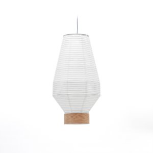 KAVE HOME Hila loftlampeskrm, rund - hvid papir og natur trfinér (30)