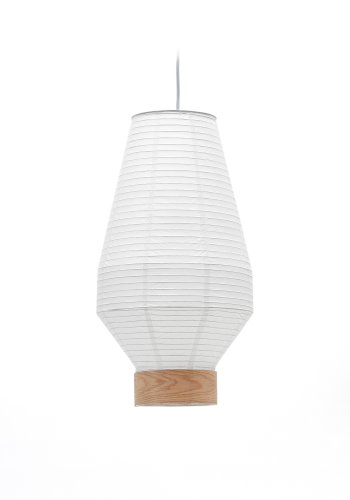 KAVE HOME Hila taklampeskjerm, rund - hvitt papir og naturlig trefiner (30)