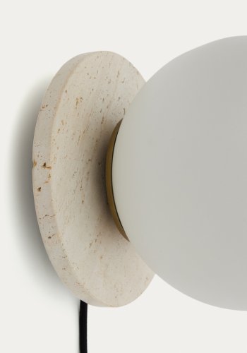  KAVE HOME Malachi Wandleuchte - Glas und natürlicher Travertinstein