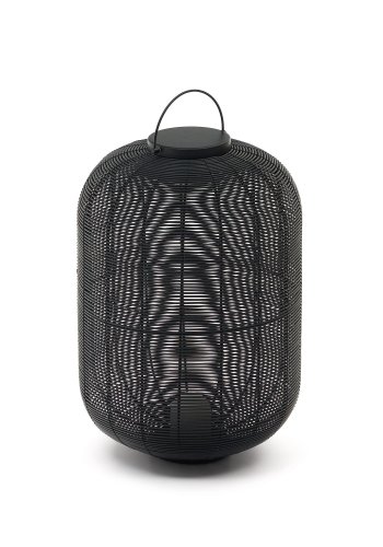 KAVE HOME Saranella stor brbar bordlampe, oppladbar m. USB-kabel, rund - svart polyrattan og metall