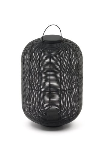 KAVE HOME Saranella stor brbar bordlampe, oppladbar m. USB-kabel, rund - svart polyrattan og metall