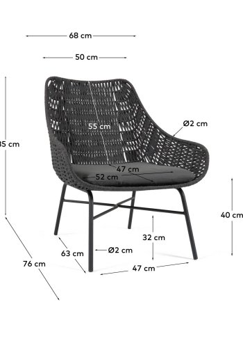 KAVE HOME Abeli lenestol, med stoffpute - svart tau og stl