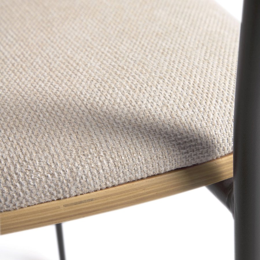 KAVE HOME Maureen spisebordsstol, m. armln - natur egetrsfiner, stof og sort metal