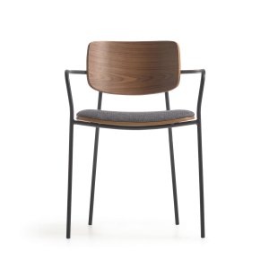 KAVE HOME Maureen spisebordsstol, m. armln - brun valndfiner, stof og sort metal