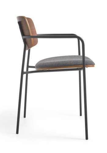 KAVE HOME Maureen spisebordsstol, med armlener - brun valnttfiner, stoff og svart metall