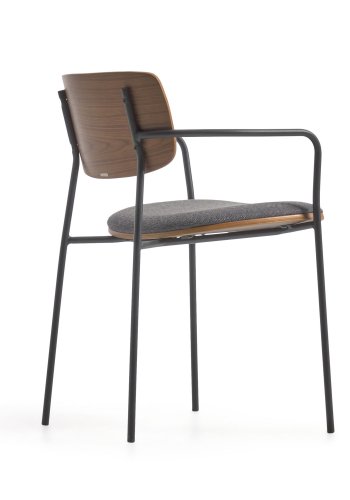 KAVE HOME Maureen spisebordsstol, med armlener - brun valnttfiner, stoff og svart metall