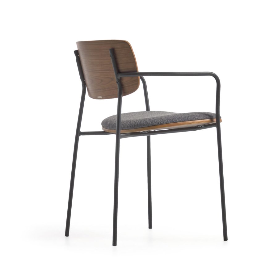 KAVE HOME Maureen spisebordsstol, med armlener - brun valnttfiner, stoff og svart metall