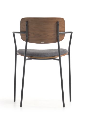 KAVE HOME Maureen spisebordsstol, med armlener - brun valnttfiner, stoff og svart metall