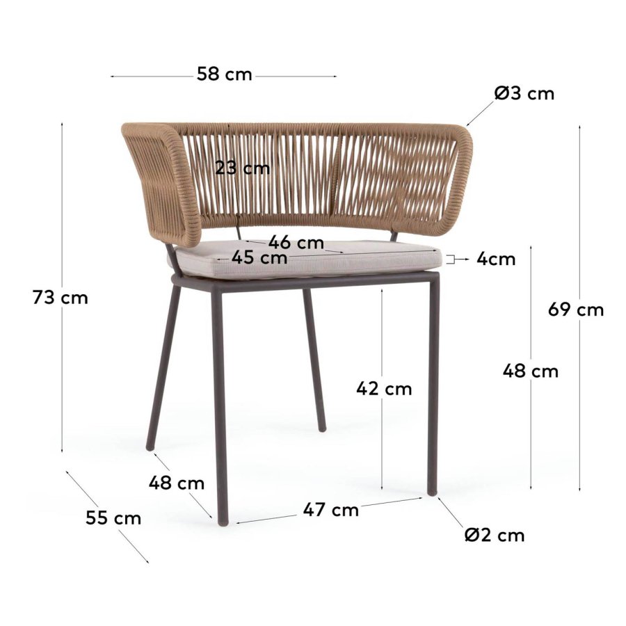 KAVE HOME Nadin spisebordsstol, med stoffpute - beige tau og stl