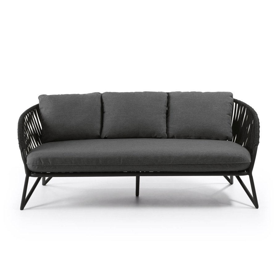 KAVE HOME Branzie 3-manns sofa, med stoffpute - svart tau og stl