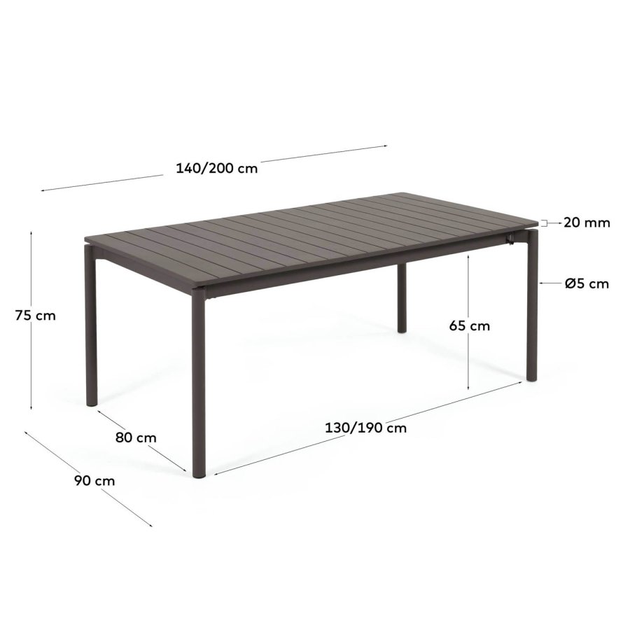 KAVE HOME Zaltana hagebord, med tilleggsplate - svart aluminium (140(200)x90)