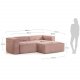 KAVE HOME Blok sofa, m. h�jre chaiselong - rosa fl�jl