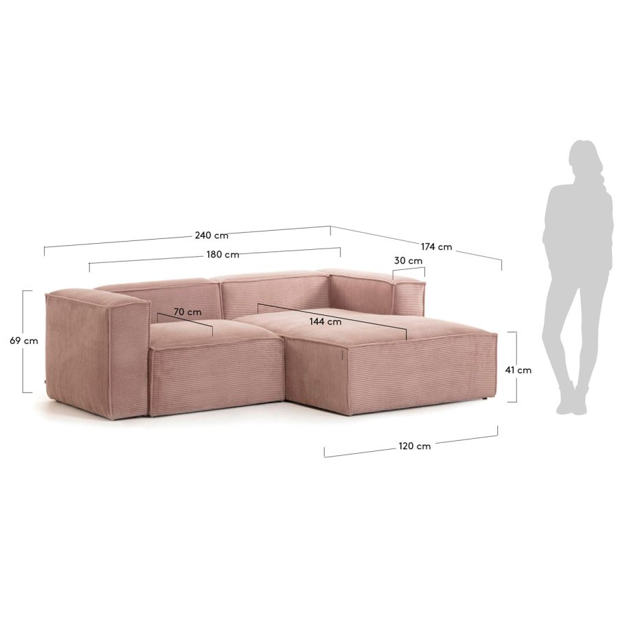 KAVE HOME Blok sofa, m. h�jre chaiselong - rosa fl�jl