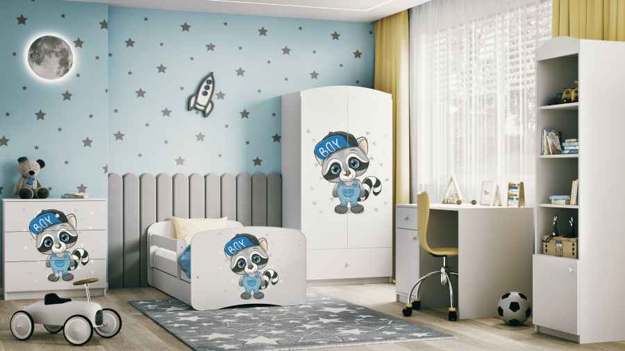 Babydreams juniorsng med tvttbjrn, med madrass, stdbrda och lda - vit laminat (180x80)