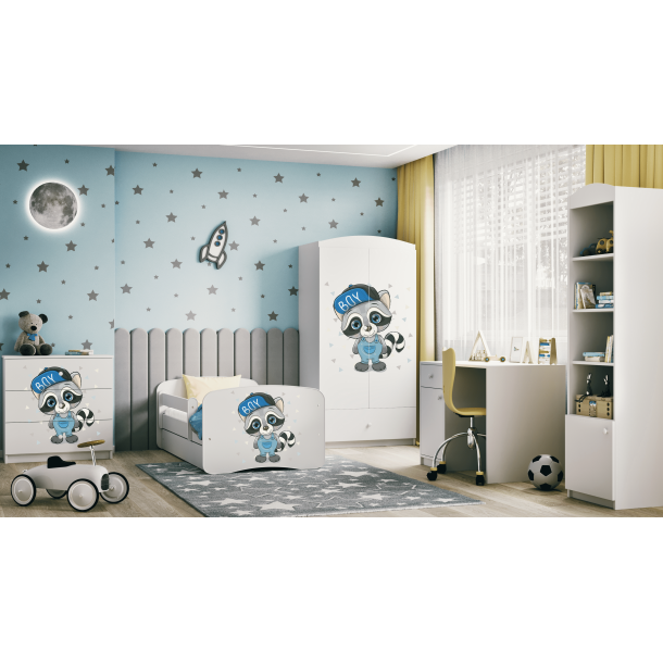 Babydreams juniorseng med vaskebjrn, m. madras, sengehest og skuffe - hvid laminat (140x70)