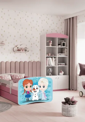 Babydreams juniorseng med Frost, m. madras, sengehest og skuffe - hvid og lyserd laminat (140x70)