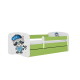 Babydreams juniorsng med tvttbjrn, med madrass, stdbrda och lda - vitt och grnt laminat (180x80)