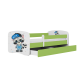Babydreams juniorsng med tvttbjrn, med madrass, stdbrda och lda - vitt och grnt laminat (180x80)