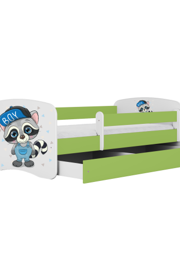 Babydreams juniorseng med vaskebjrn, med madrass, sengehest og skuff - hvit og grnn laminat (140x70)