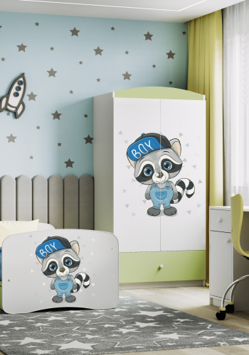 Babydreams juniorsng med tvttbjrn, med madrass, stdbrda och lda - vitt och grnt laminat (180x80)