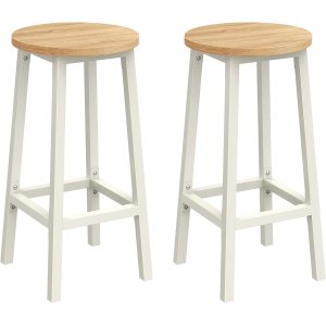 VASAGLE Barstol, S�t med 2, K�kkenstol, H�j s�de, Metalstel, Nem Montering, Med Fodst�tte, Til K�kken, Stue, Spisestue, Klassisk Beige og Hvid Eg LBC032W09