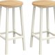 VASAGLE Barstol, S�t med 2, K�kkenstol, H�j s�de, Metalstel, Nem Montering, Med Fodst�tte, Til K�kken, Stue, Spisestue, Klassisk Beige og Hvid Eg LBC032W09