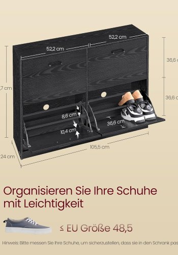 VASAGLE LBC035B01 skoskab, m. 4 l�ger, til 16-28 par sko - ibenholt sort sp�nplade