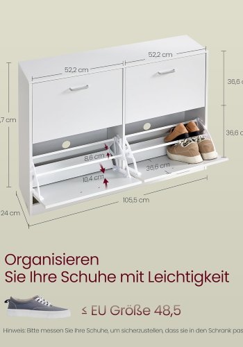 VASAGLE LBC035W01 skoskab, m. 4 l�ger, til 16-28 par sko - snehvid sp�nplade