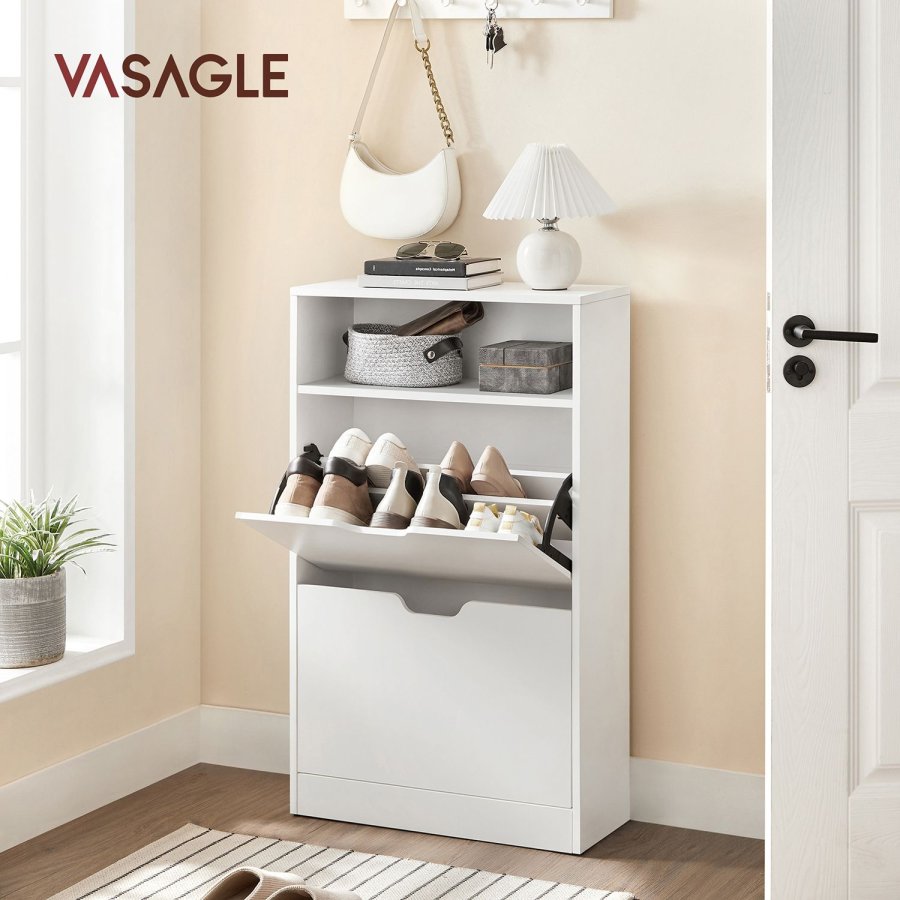 VASAGLE LBC040W01V1 Skoskab med 2 rum til entr&eacute;, stue, sovev�relse, 60 x 24 x 102 cm, hvid