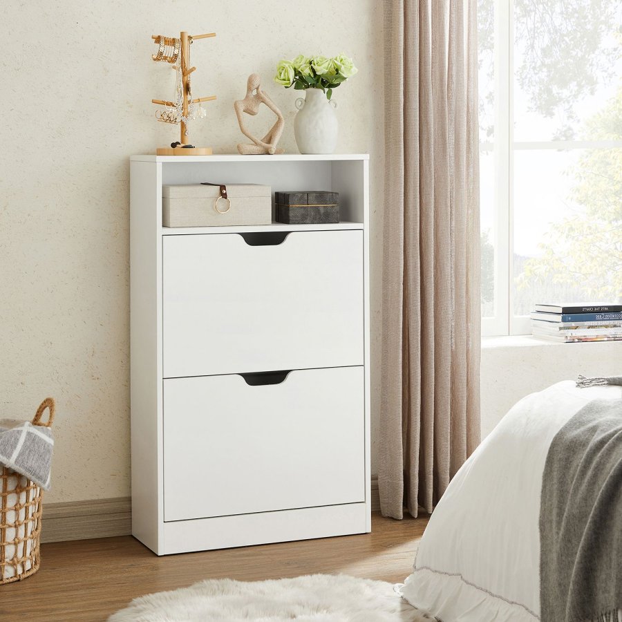 VASAGLE LBC040W01V1 Skoskab med 2 rum til entr&eacute;, stue, sovev�relse, 60 x 24 x 102 cm, hvid