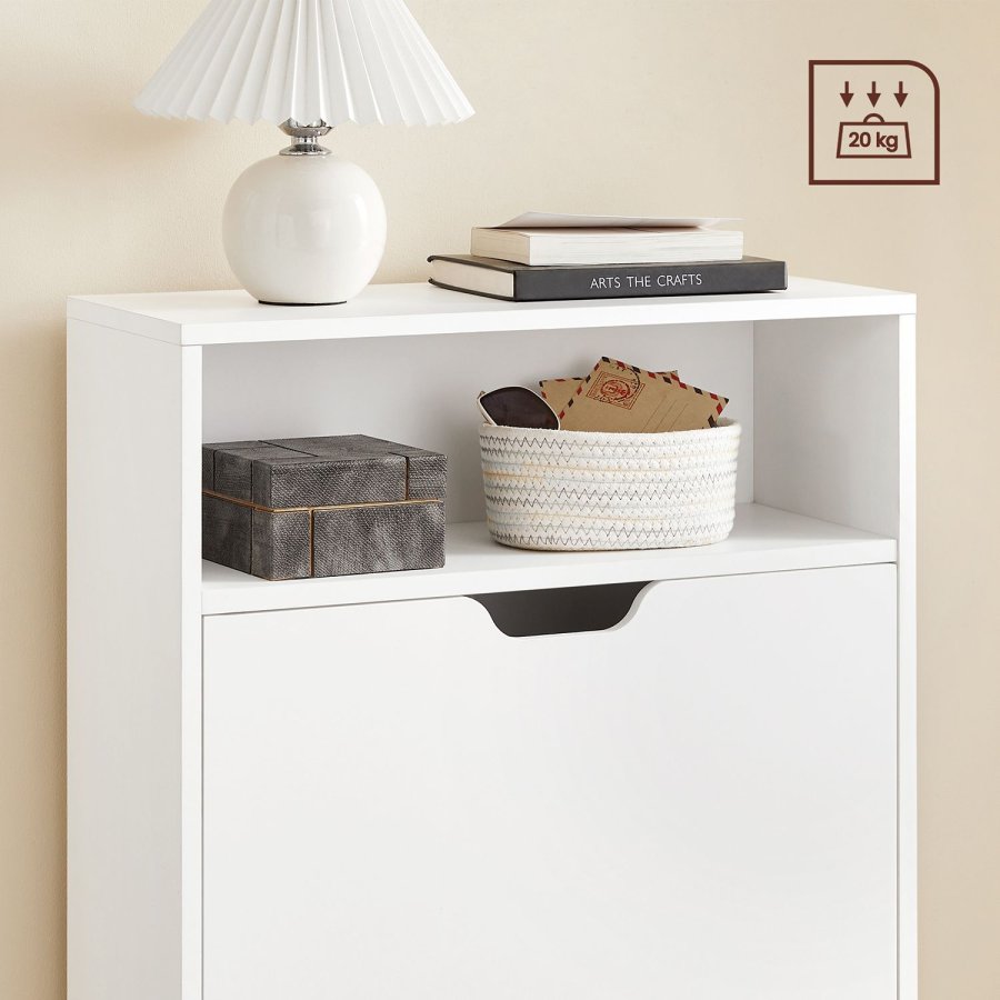 VASAGLE LBC040W01V1 Skoskab med 2 rum til entr&eacute;, stue, sovev�relse, 60 x 24 x 102 cm, hvid