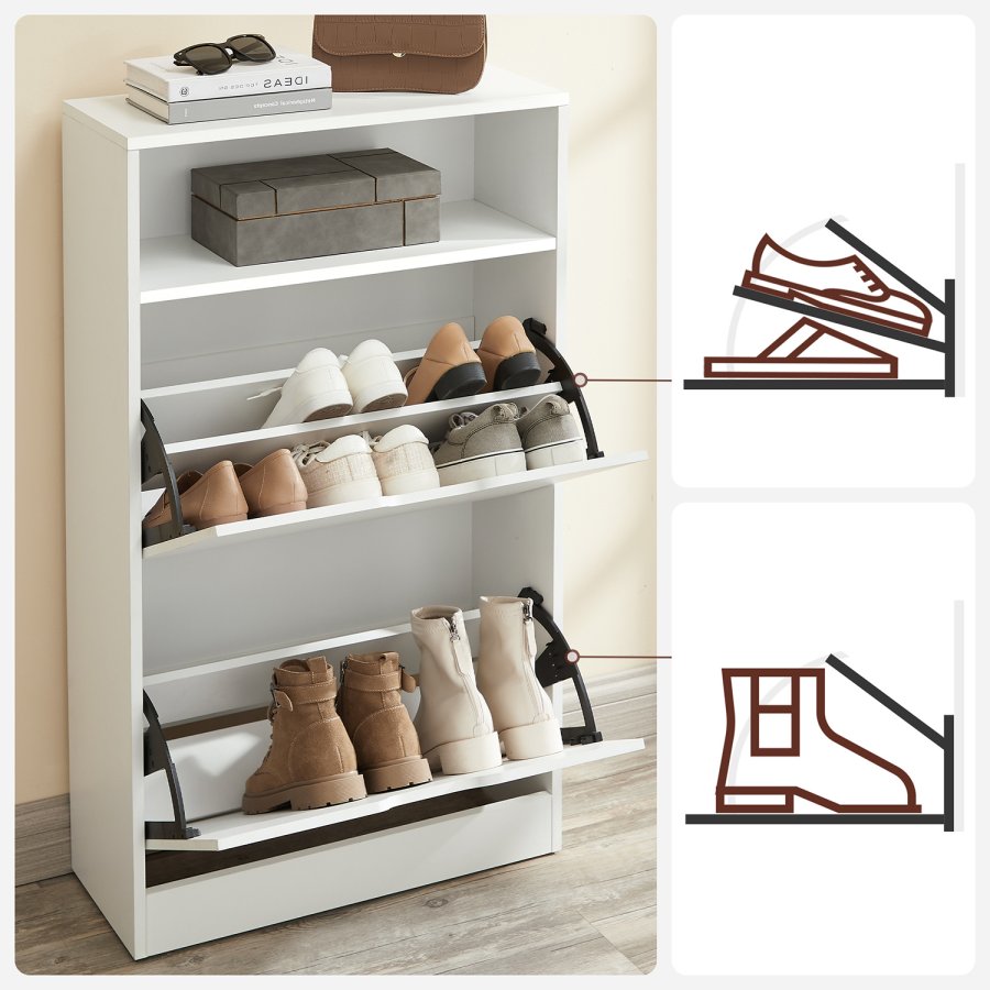 VASAGLE LBC040W01V1 Skoskab med 2 rum til entr&eacute;, stue, sovev�relse, 60 x 24 x 102 cm, hvid