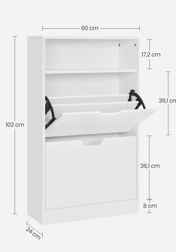 VASAGLE LBC040W01V1 Skoskab med 2 rum til entr&eacute;, stue, sovev�relse, 60 x 24 x 102 cm, hvid